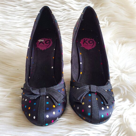 K9 Rocket Dog Black Polka Dot Satin Toe Bow Pumps SZ 8 - Picture 3 of 12